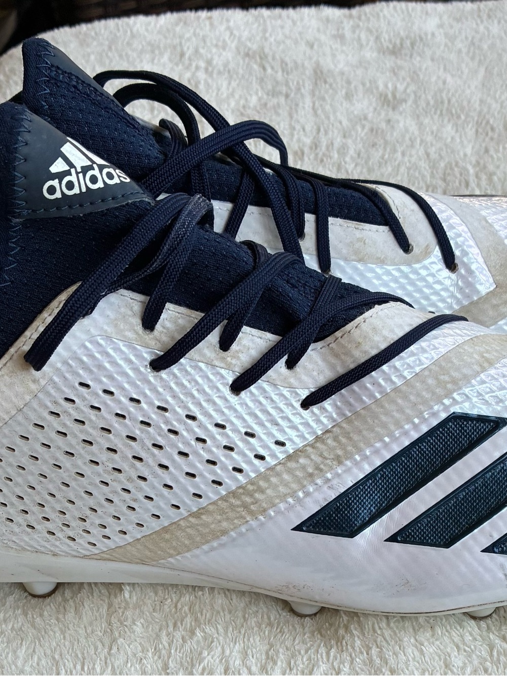 adidas Men’s White and Blue Adizero Athletic Cleats Size 13